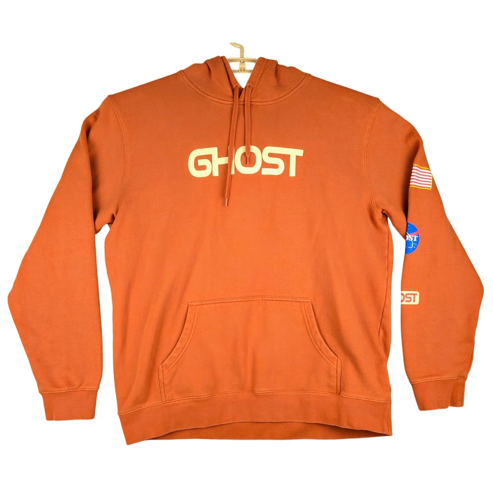 GHOST American Flag‎ NASA Orange Hoodie Sweatshirt Mens 2XL Pullover